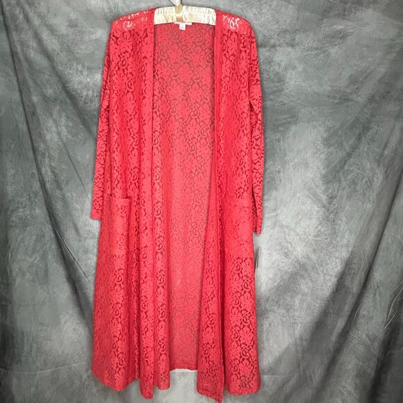 LuLaRoe Dresses & Skirts - NEW Lularoe Duster Cardigan Sweater Women S Runs Large Lace "Sarah" Dark Peach
